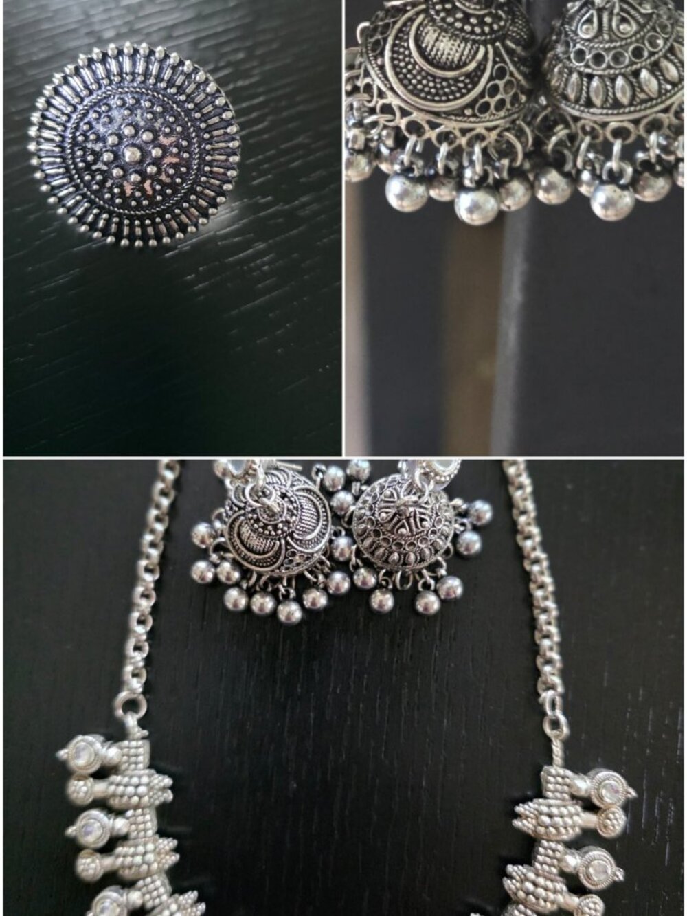 New Oxidized Silver Choker Set Mirror Jhumka Ring Garba Navratri Dandiya